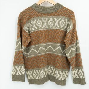 Vintage Earthy Knit Sweater Womens M Indie Grandpa Boho Knit Olive Green Retro‎
